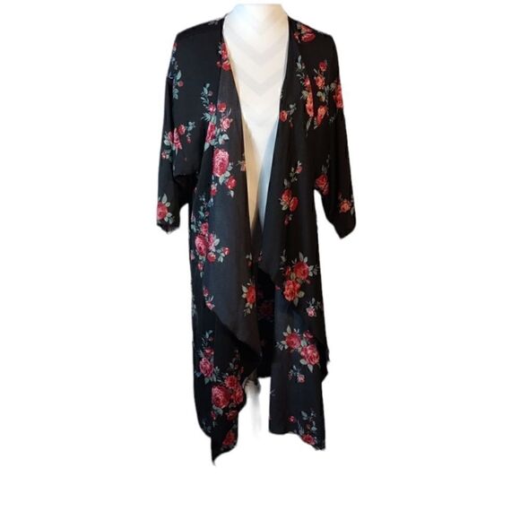 LuLaRoe Black Floral Open Front Kimono - Picture 8 of 8